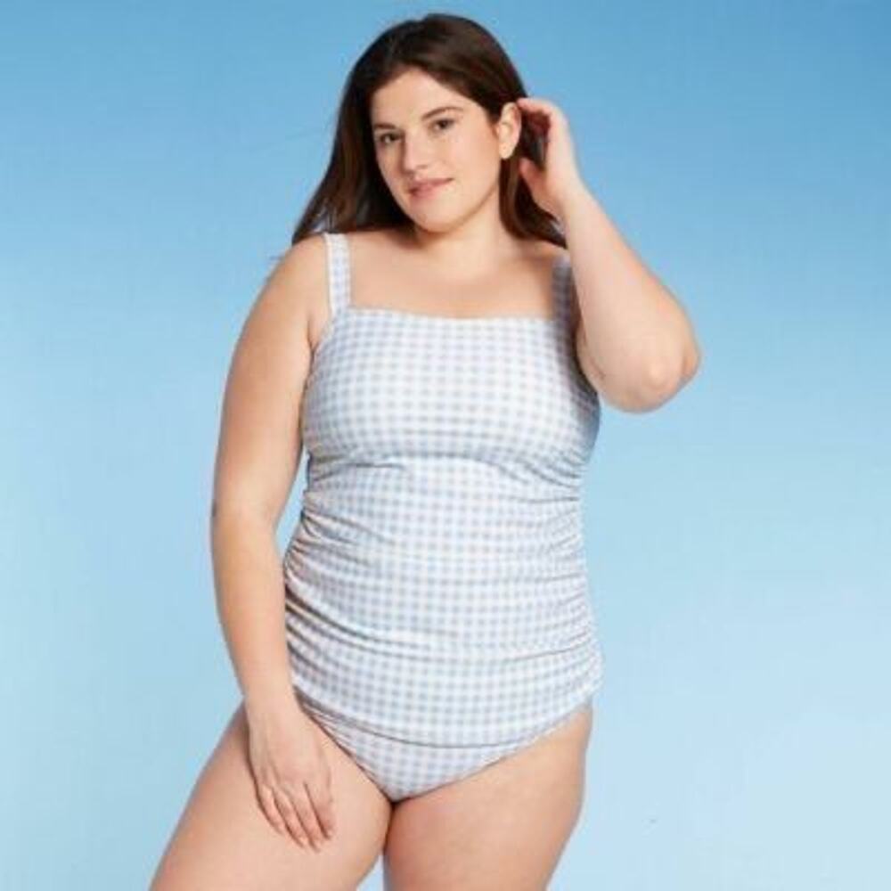 Kona Sol Women’s Plus Size Gingham Print Tankini Top (NWT)